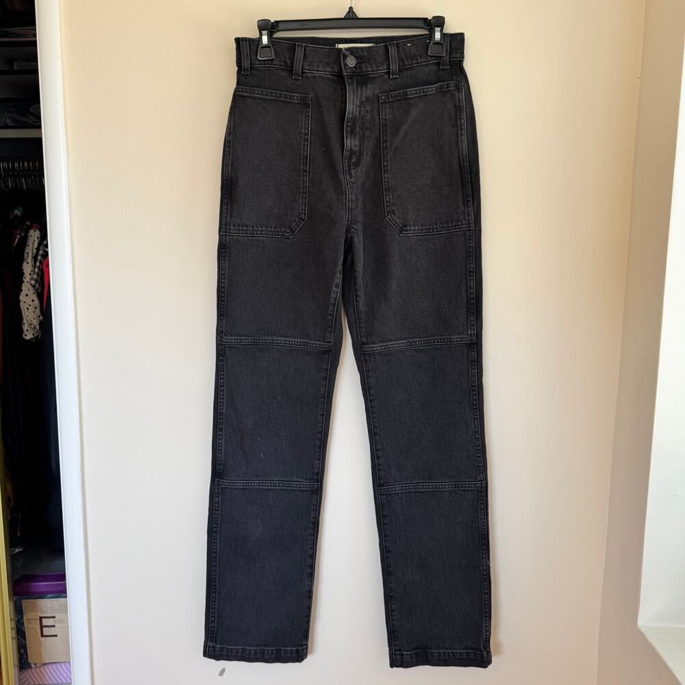 Madewell 90s Straight Utility Jean Black High Rise Straight Leg Button Zip Sz 26